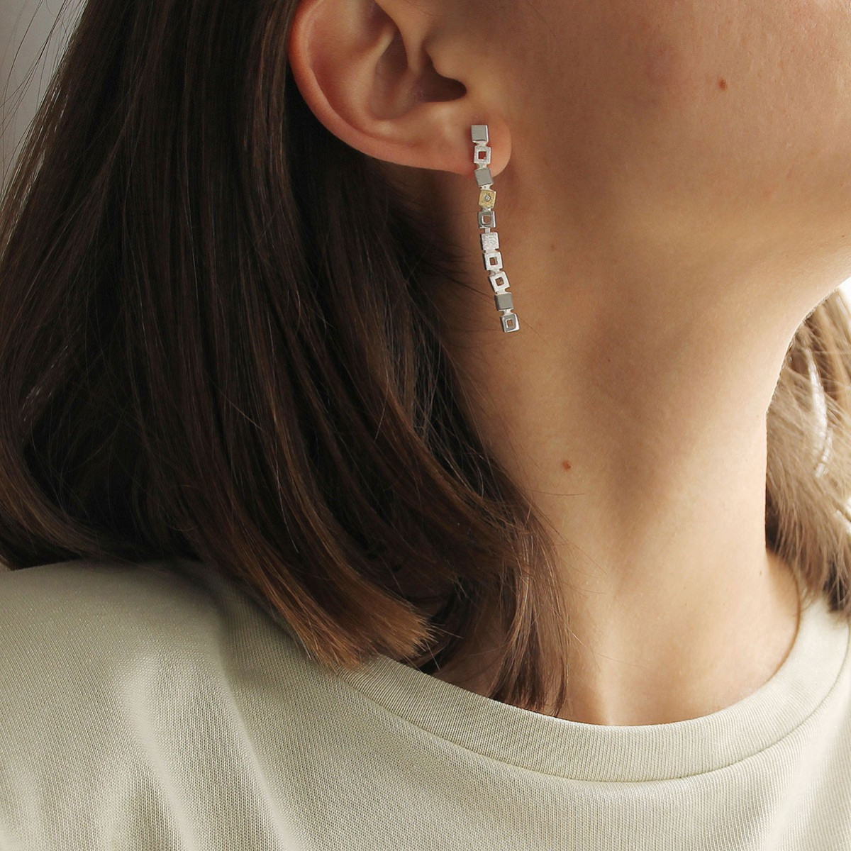 SILVER & GOLD EARRINGS w/ DIAMONDS