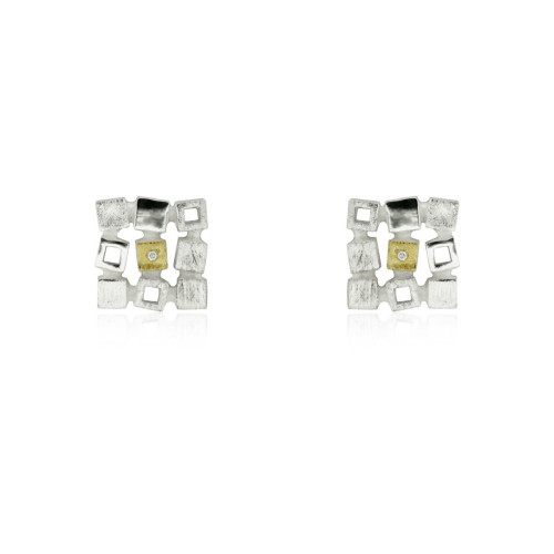 SILVER & GOLD EARRINGS w/ DIAMONDS