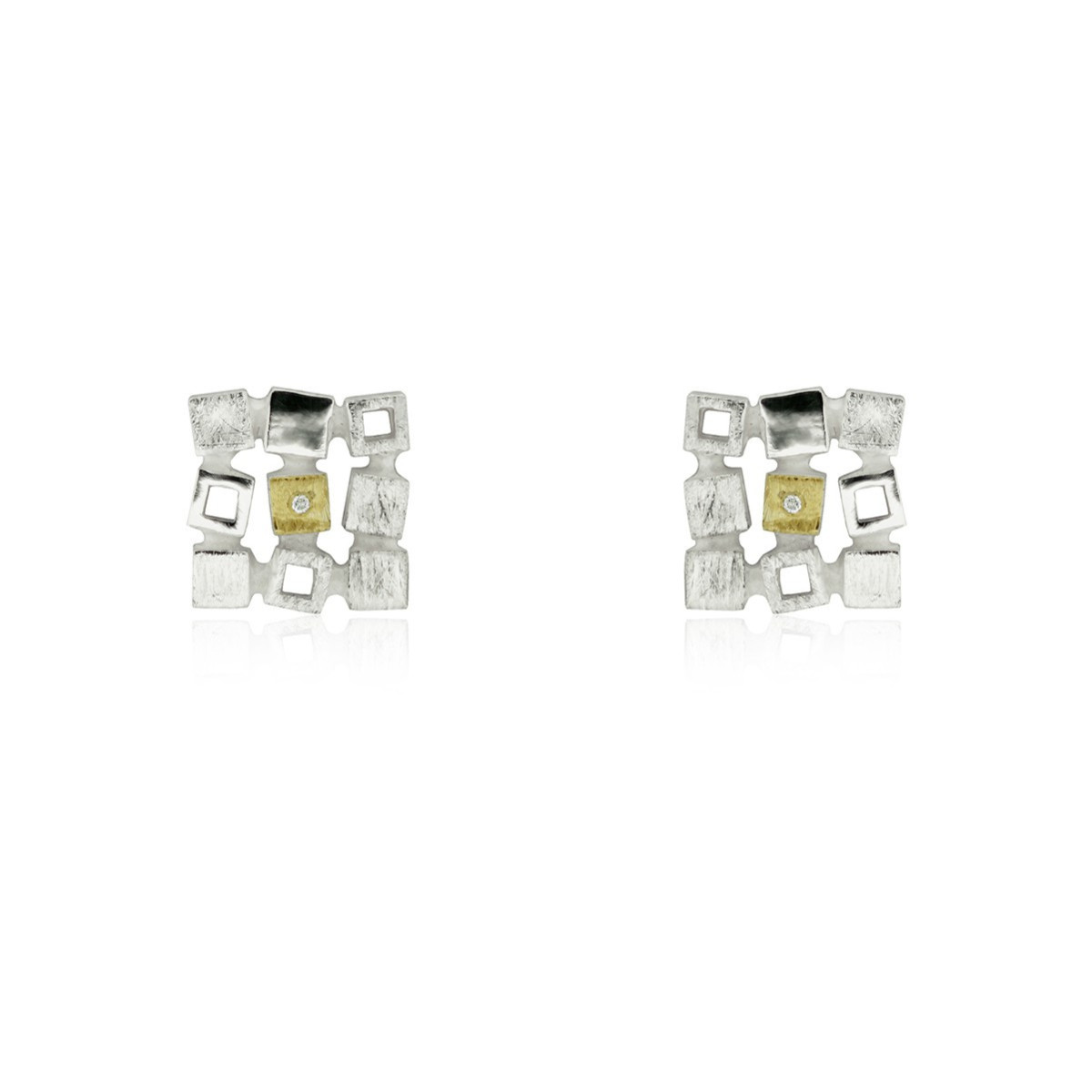 SILVER & GOLD EARRINGS w/ DIAMONDS