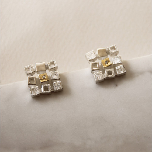 SILVER & GOLD EARRINGS w/ DIAMONDS