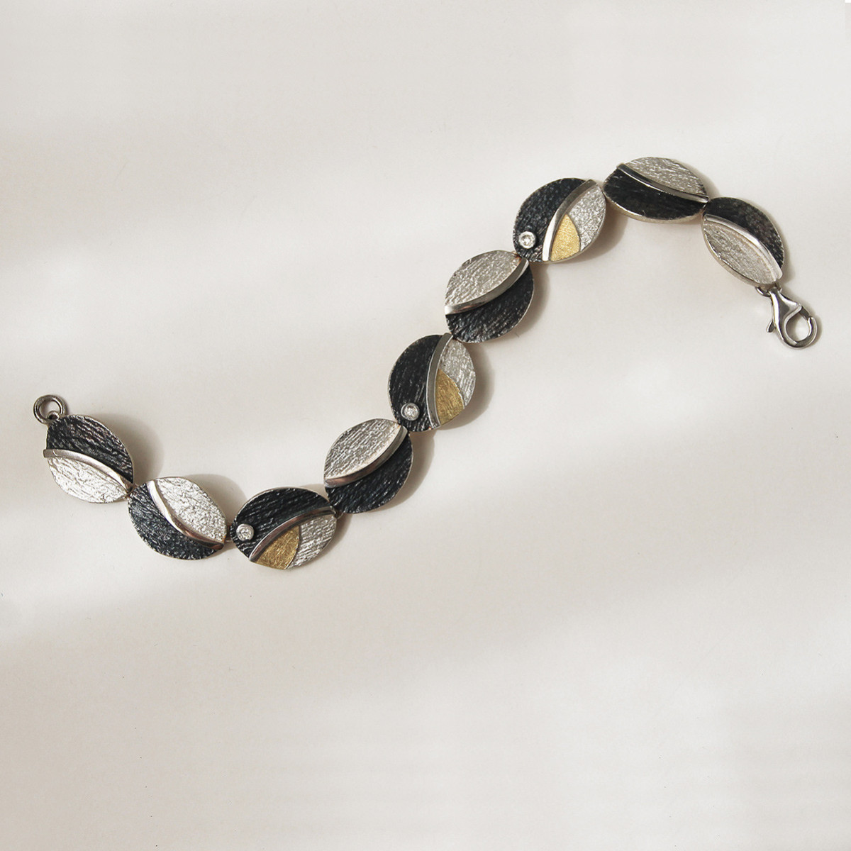 PULSERA PLATA Y ORO Y DIAMANTES